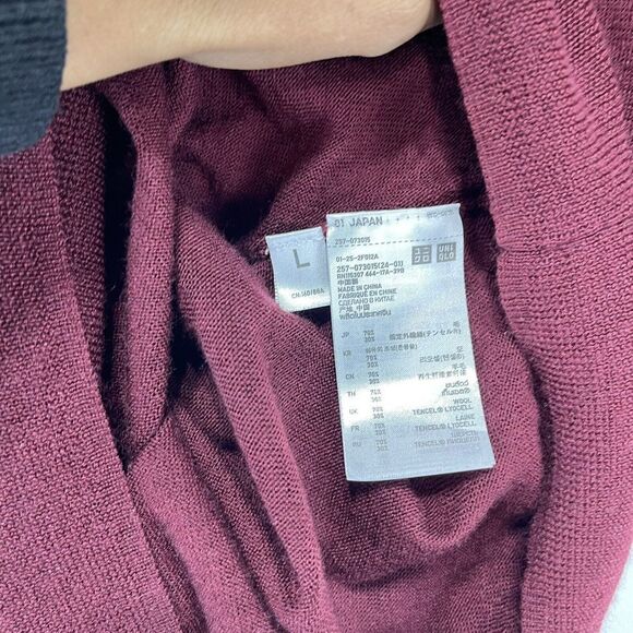 Uniqlo Wool Blend Women Knit Top Large Red Burgundy - Picture 16 of 16